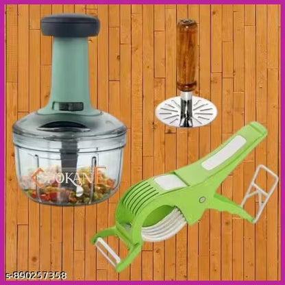 3-in-1 Kitchen Combo Set | Push Chopper, Potato Masher & 5-Blade Vegetable Cutter